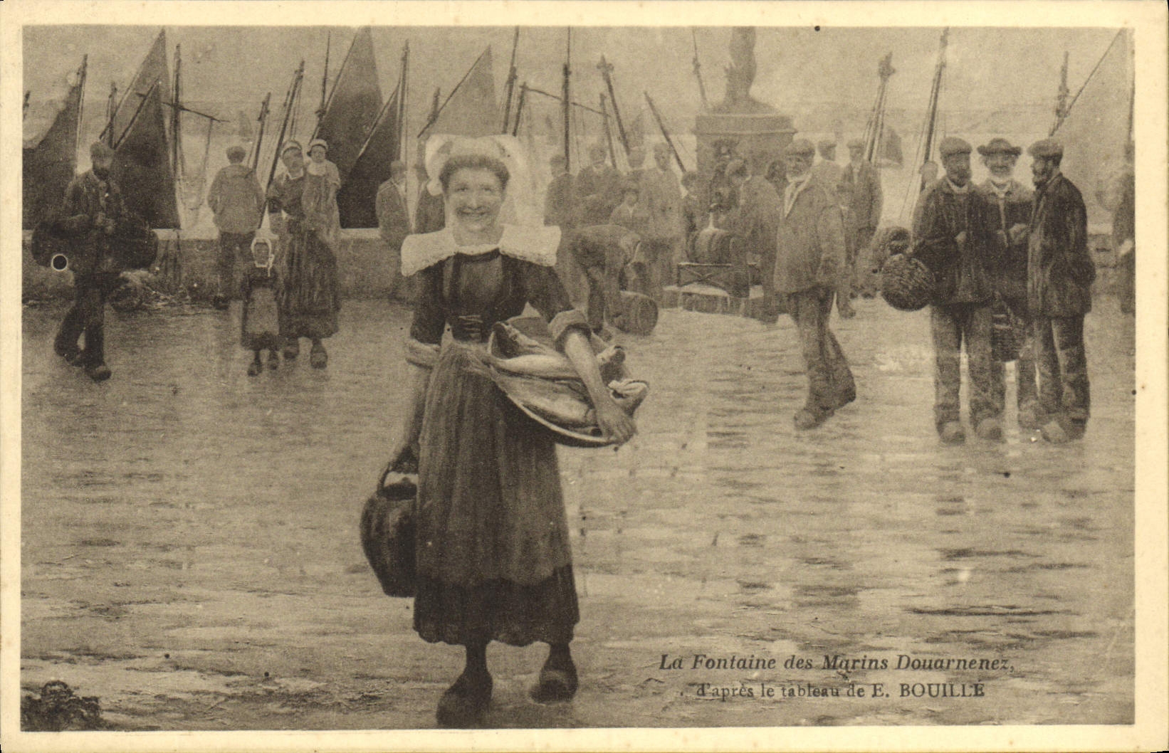 CPA La Fontaine des Marins Douarnenez d'apres la tableau de Bouille