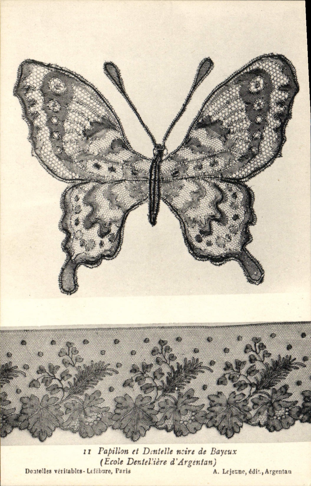 CPA Papillon et Dentelle noire de Bayeux Ecole dentelliere d'Argentan