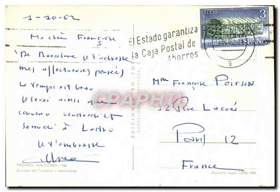 CPM Tibidabo Barcelona — Verso
