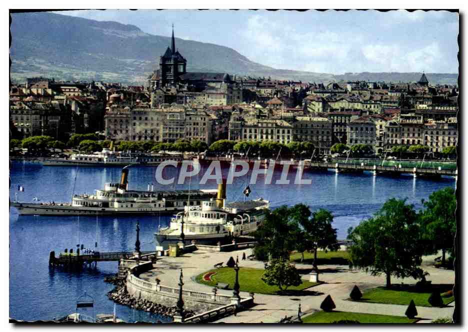 CPM Geneve La Rotonde du Quai du Mont Blanc et la Ville bateau