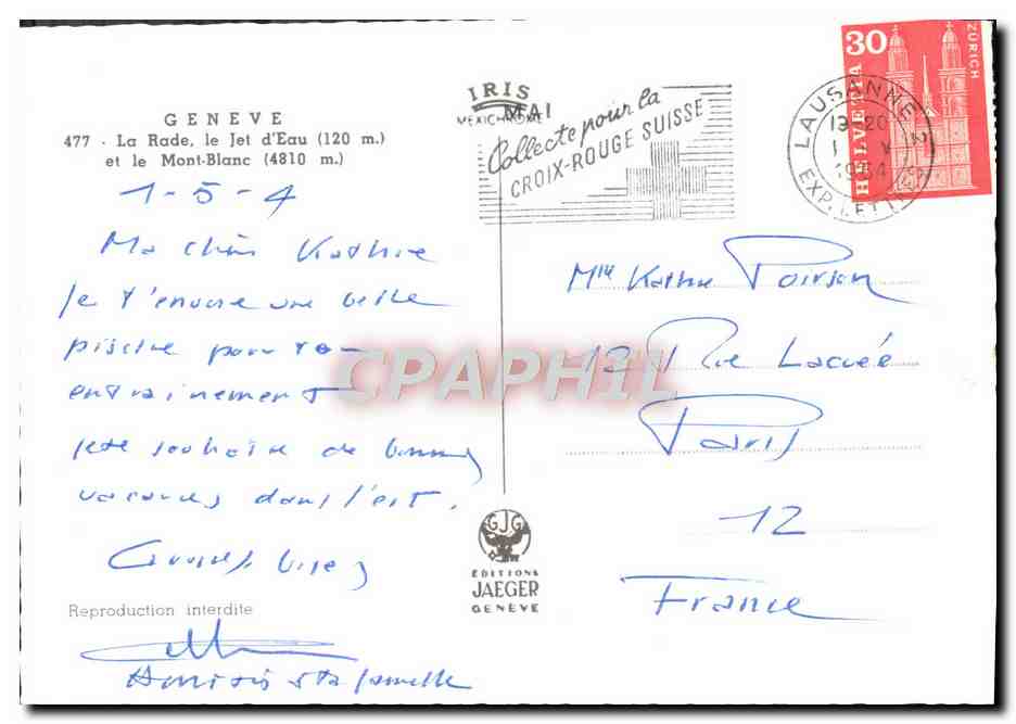 CPM Geneve La Rade le Jet d'Eau et le Mont Blanc — Rückseite