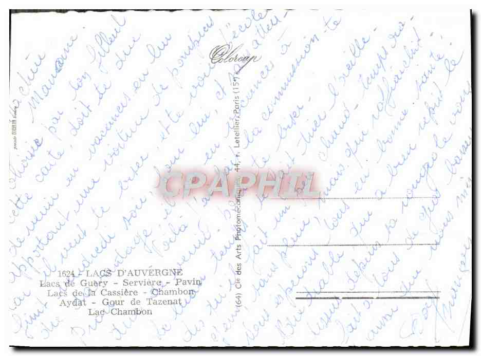 L'Auvergne - Ses Lacs — Cie des Arts Provençaux (154) — n° 1624 — Verso