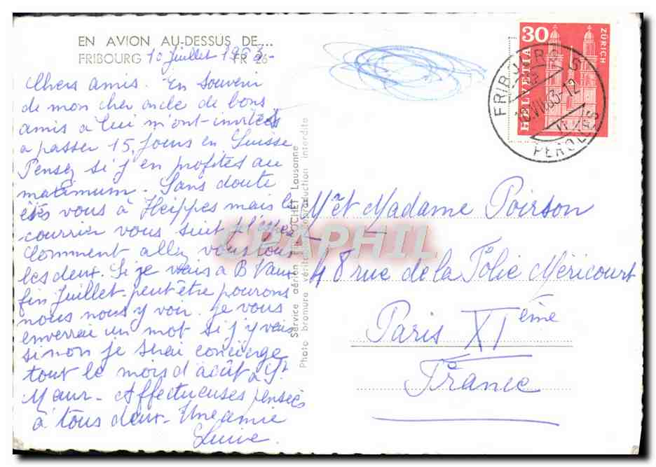 CPM En Avon Au Dessus De Fribourg — Verso