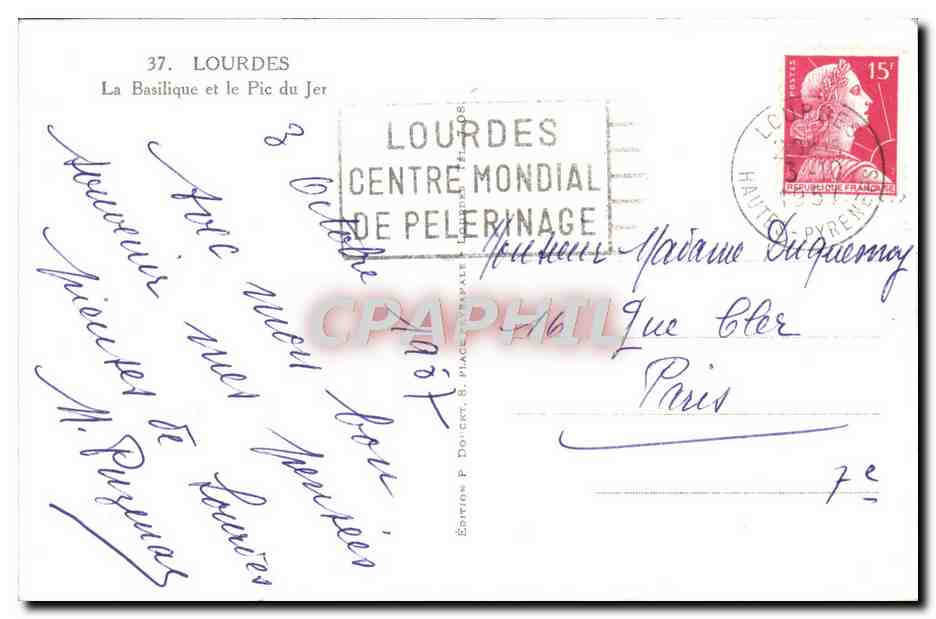 CPM Lourdes La Basilique Et Le pic Du Jer — Verso