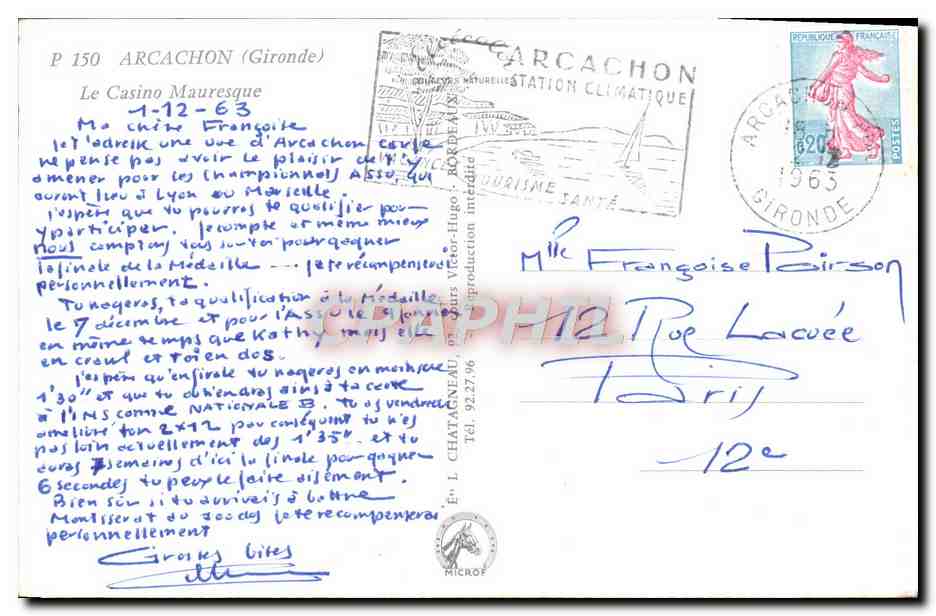 Le Casino Mauresque — Arcachon — Éditeur Elcé, n° P 150 — Verso