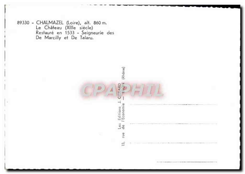 CPM Chalmazel Le Chateau Seigneurie de Marcilly et de Talaru — Rückseite