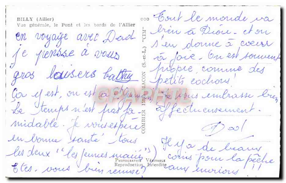 CPM Billy Vue Generale Le Pont Et Les Bords De l'Allier — Rückseite