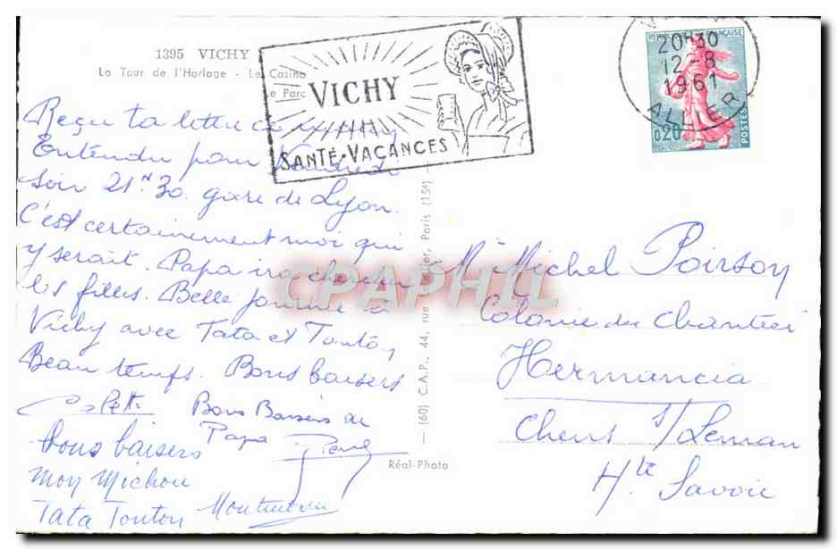 CPM Vichy La tour de l'horloge Le casino — Verso