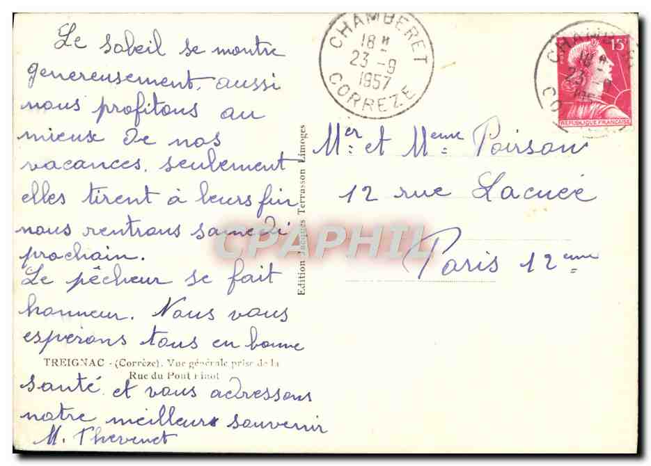 CPM Treignac Vue Generale Prise De La Rue Du Pont — Rückseite