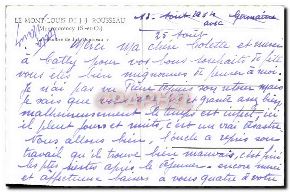 CPM Le Mont Louis De JJ Rousseau Montmorency La chambre de JJ Rousseau — Back