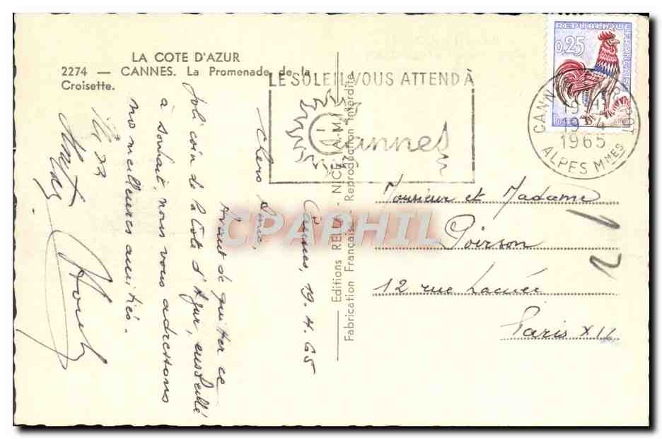 CPM La Cote d'Azur Cannes La Promenade De La Croisette — Verso