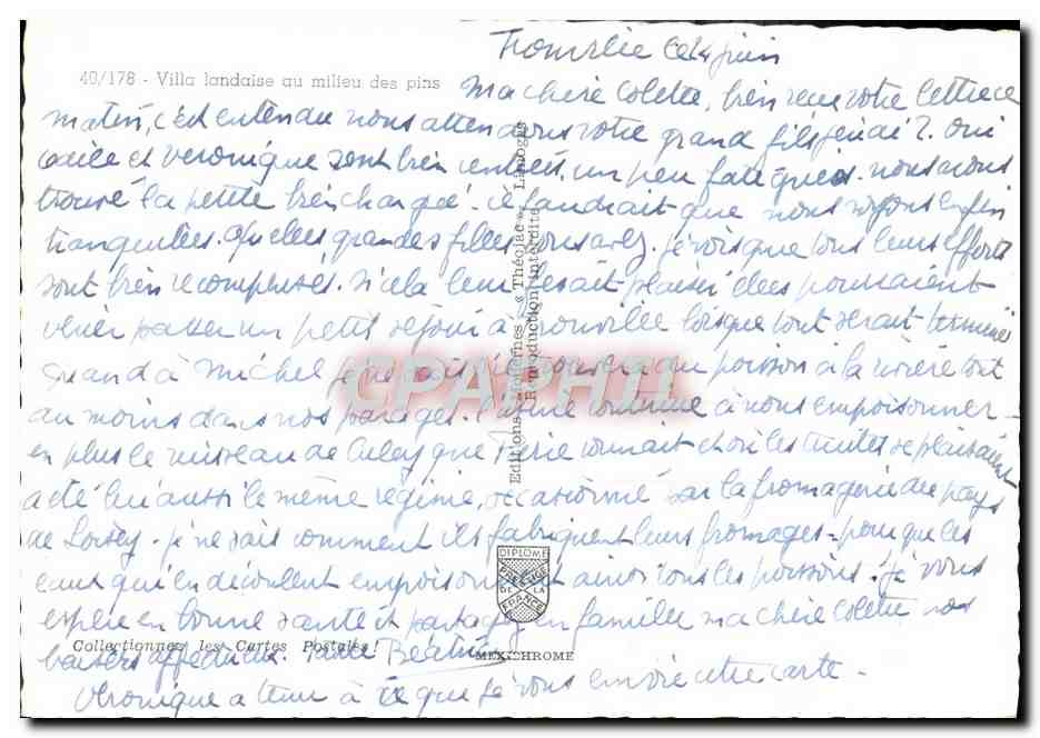 Villa landaise au milieu des pins — Éditions de la Poste, n° 49/178 — Rückseite
