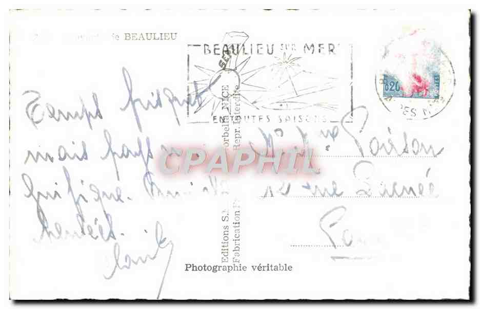 CPM Souvenir De Beaulieu — Rückseite