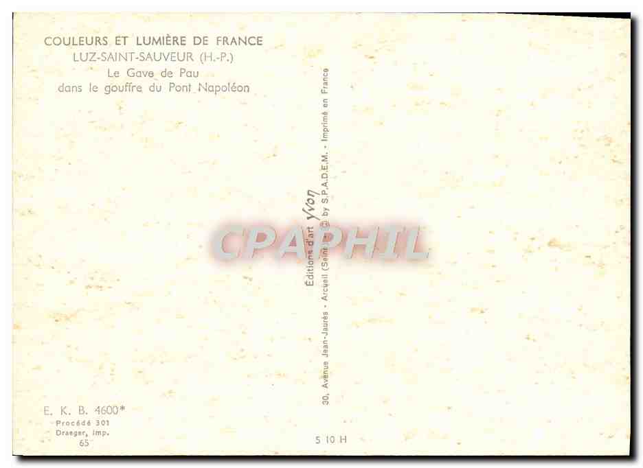 Le Gave de Pau dans le gouffre du Pont-Napoléon — Éditions Jean-Jaurès, Procédé 301 — Rückseite