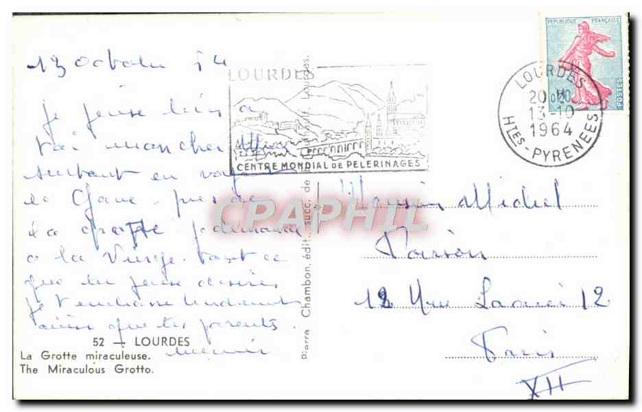 CPM Lourdes La Grotte Miraculeuse — Verso