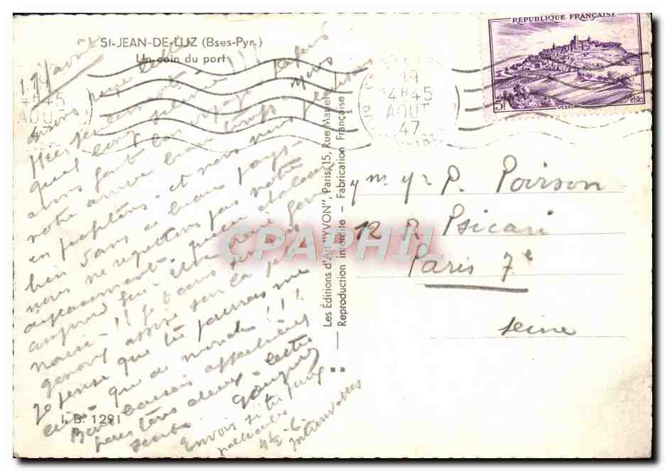 Si-Jean-de-Luz (Basses-Pyrénées) — Un coin du port — Les Éditions d'Art 'VYON', Paris — Verso