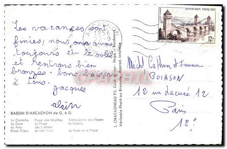 Bassins d'Arcachon — vue panoramique — L. Chatagneau, Corr. à Brumaire, n°92 — Rückseite