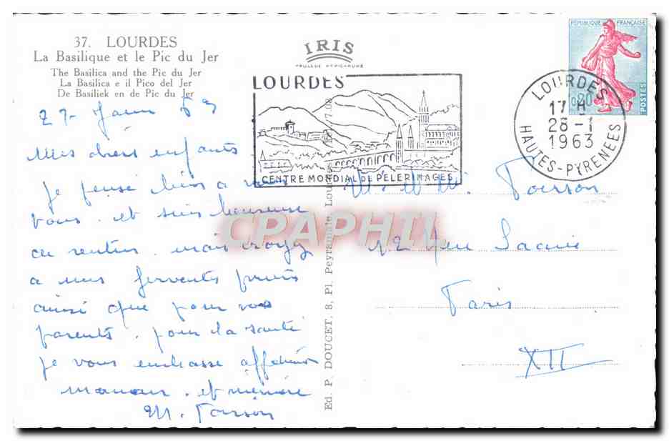 CPM Lourdes La Basilique Et Le Pic Du Jer — Verso