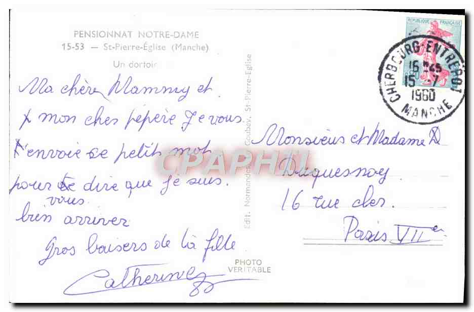 Un dortoir — Pensionnat Notre-Dame, St-Pierre-Église (Manche) — Édit. Goubet — Verso