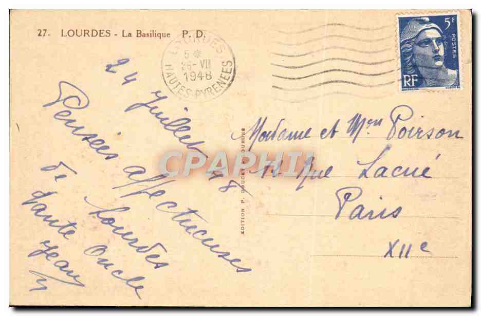 CPA Lourdes La Basilique Berger Moutons — Verso
