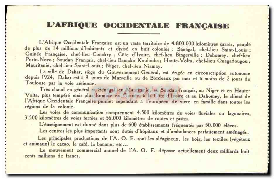 CPA Ocean Atlantique Afrique Occidentale Francaise  — Back