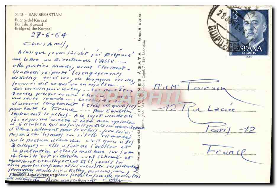 San Sebastián — Pont du Kursaal — Éditions Agata — Verso