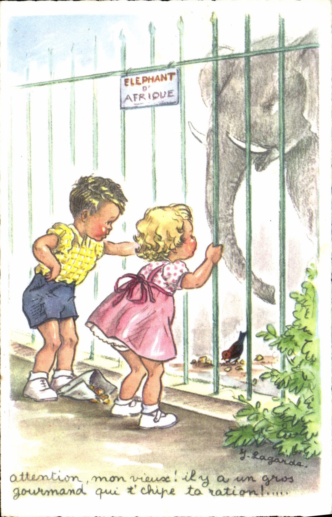 CPA Attention Mon vieux Enfants Elephant Lagarde Afrique
