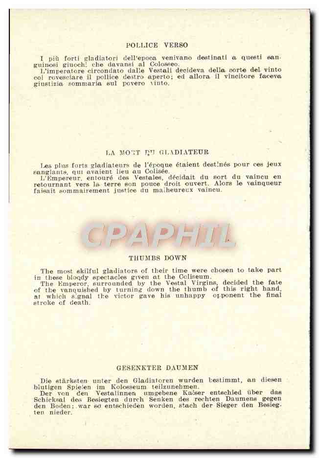 CPA Roma Pollice Verso Gladiateur  — Rückseite