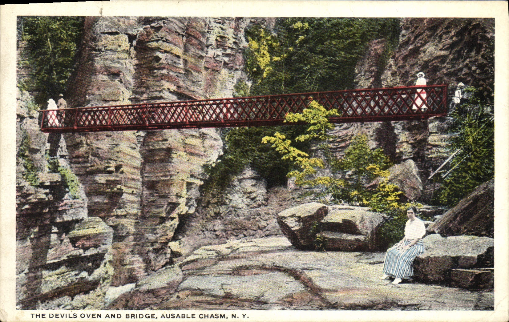 CPA The Devils Oven And Bridge Ausable Chasm New York