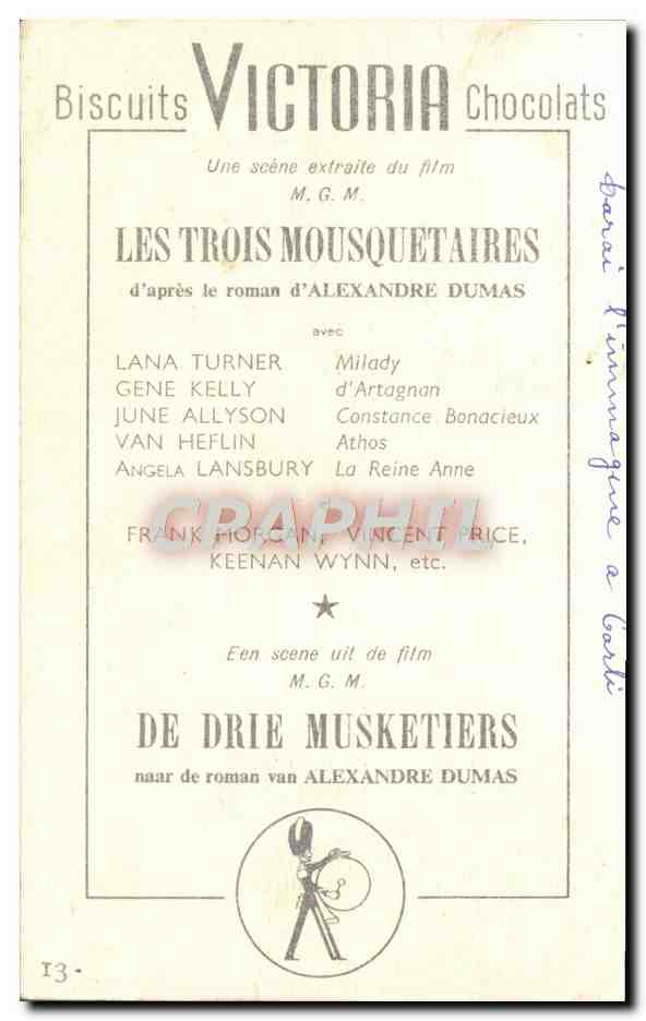 CPA Biscuits Pictoria Chocolats Les Trois Mousquetaires Dumas  — Verso