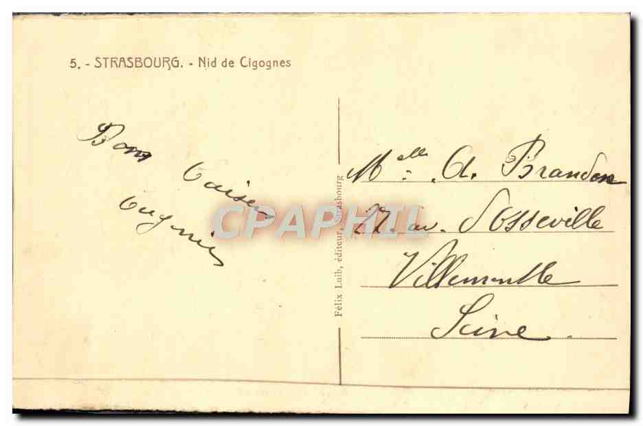 Strasbourg — Nid de Cigognes — Felix Luth, éditeur, Strasbourg — Rückseite
