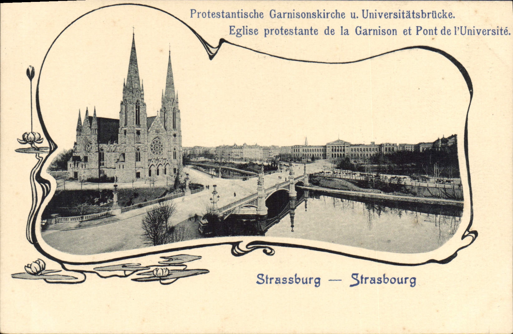 CPA Strasbourg Eglise protestante de la garnison et pont de l'universite