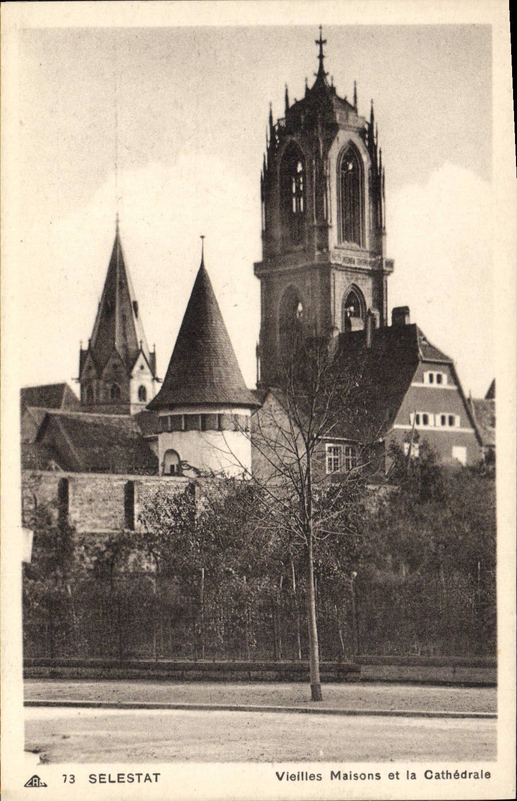 Selestat — Vieilles Maisons et la Cathédrale — CPA 73