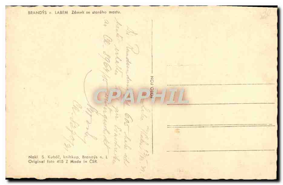 CPA Brandys Labem Zamek Se Stareho Mostu — Verso
