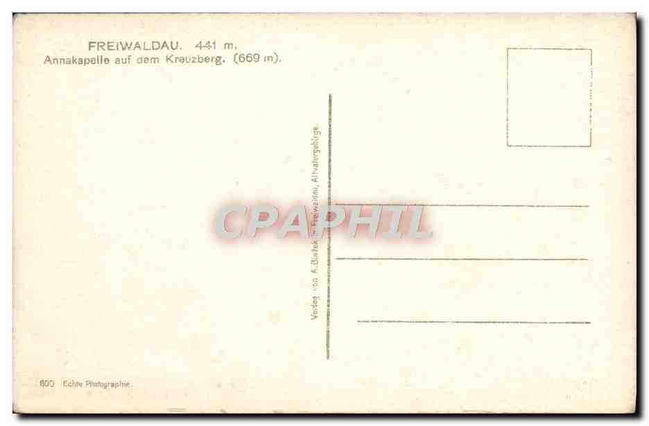 CPA Freiwaldau Annakapelle Auf dem Kreuzberg  — Verso