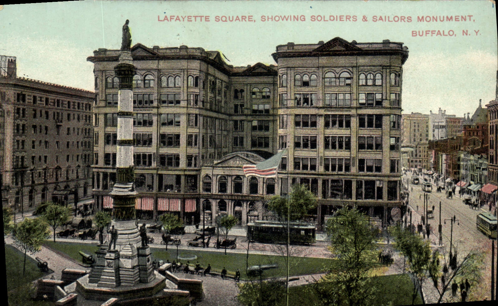 CPA Lafayette Square Showing soldiers Sailors Monument Buffalo