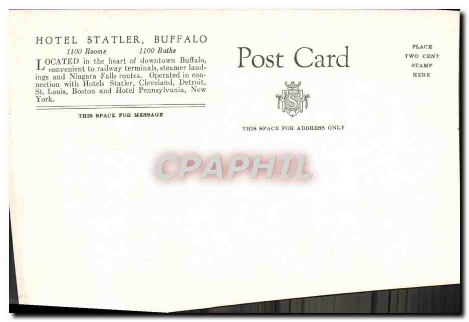 CPA Hotel Statler Buffalo Delaware Avenue at Niagara square — Rückseite