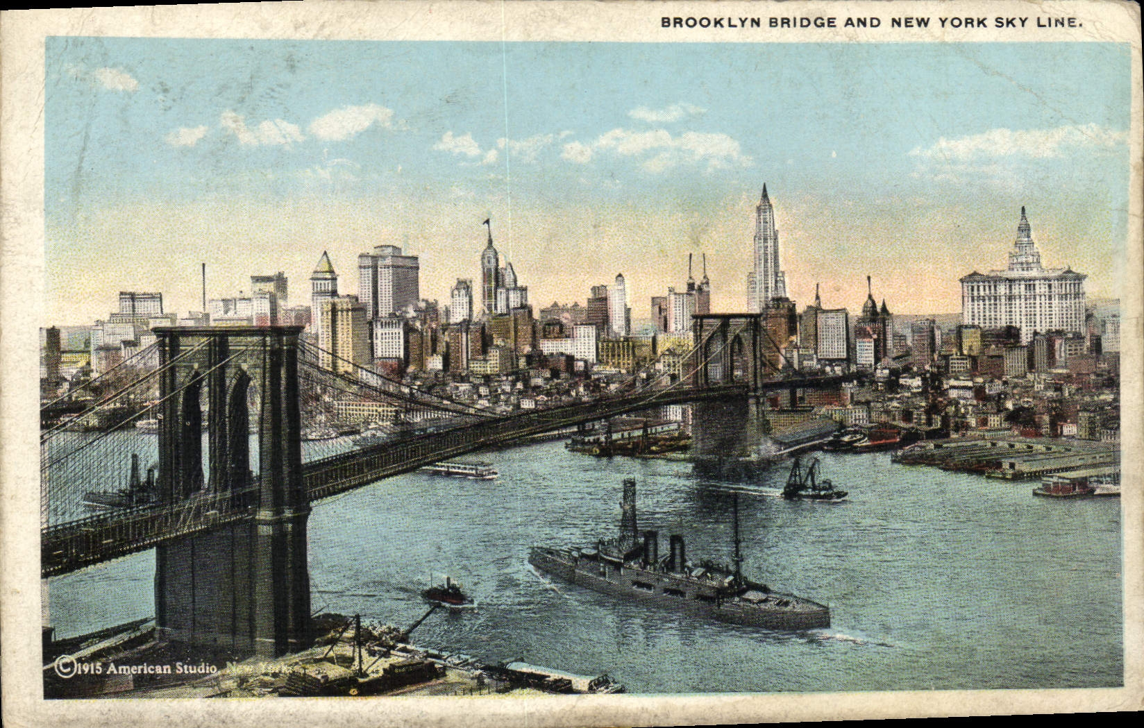 CPA Brooklyn Bridge and New York Sky Line