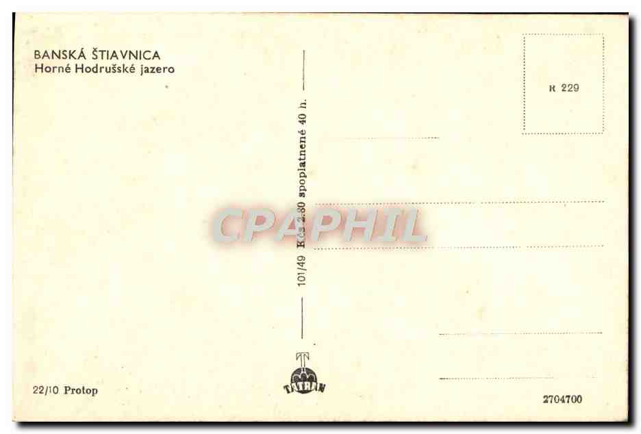 Lac Horné Hodrušské jazero — Banska Štiavnica — éditeur TATRAN, n° 2704700 — Rückseite
