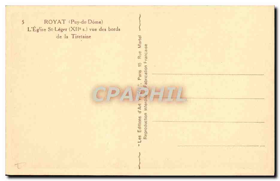 CPA Royat L'Eglise St Leger vue des bords de la Tiretaine — Rückseite