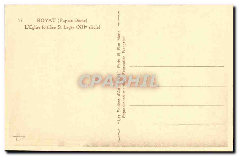 CPA Royat L'Eglise fortifiee St Leger — Rückseite