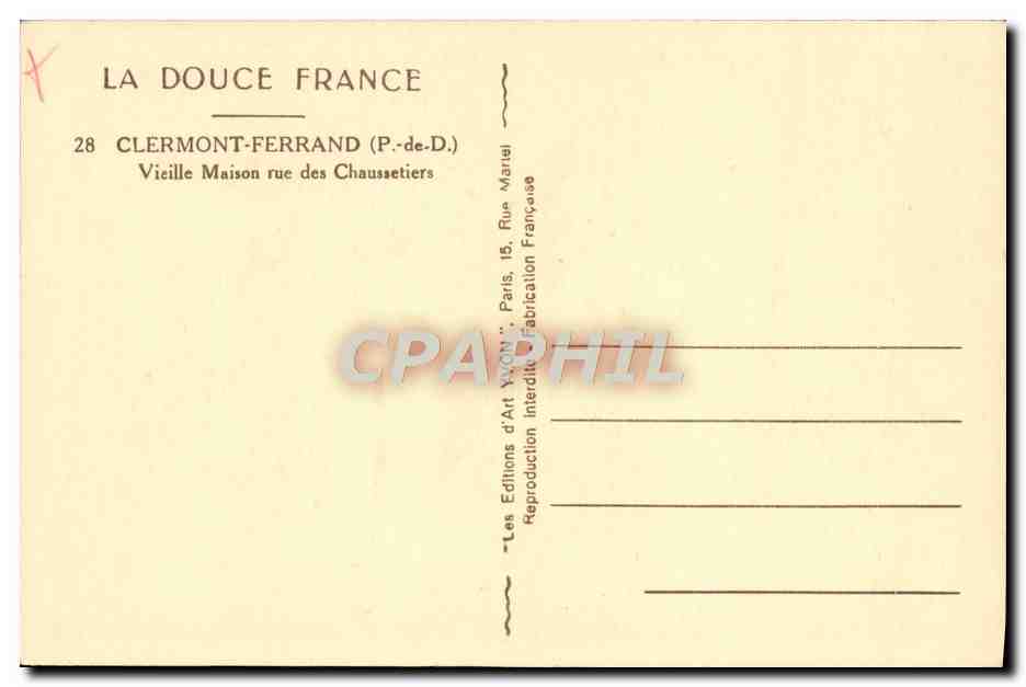 CPA Clermont Ferrand Vieille Maison rue des Chaussetiers — Rückseite