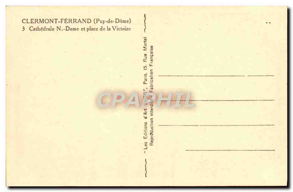 Clermont-Ferrand — Kathedrale Notre-Dame und Place de la Victoire — Éditions d'Art Yvon, Paris — Rückseite