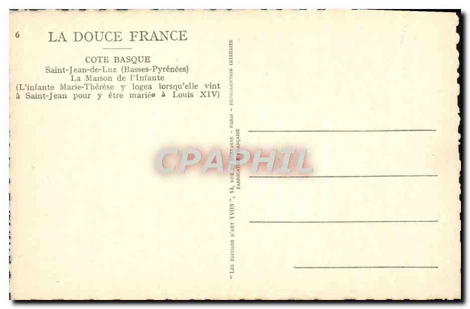 CPA Cote Basque Saint Jean de Luz La Maison de l'Infante — Verso