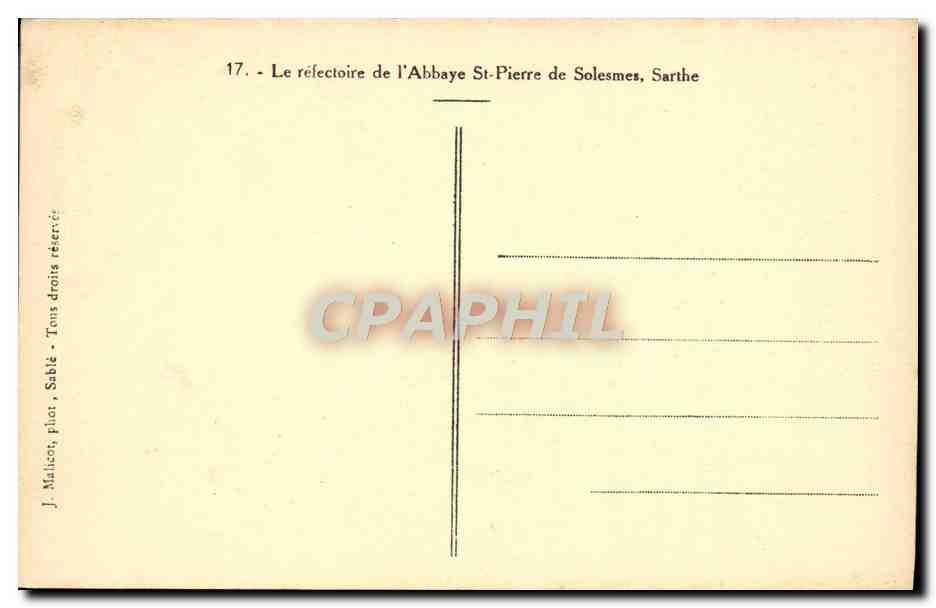 CPA Le Refectoire de l'Abbaye St Pierre de Solesmes Sarthe — Rückseite