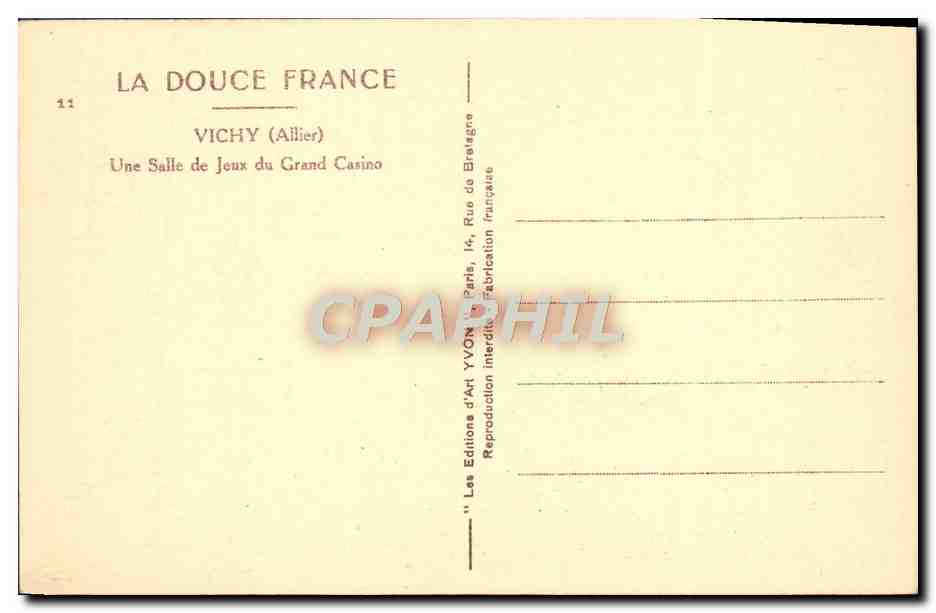 CPA Vichy Une Salle de Jeux du Grand Casino — Verso