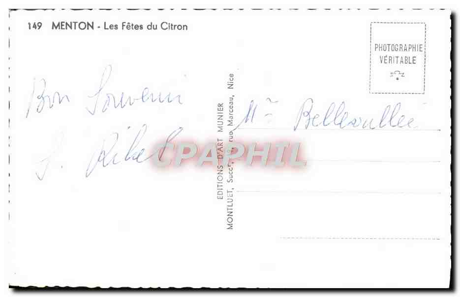 CPM Menton Les Fetes Du Citron Folklore Femmes Globe — Verso