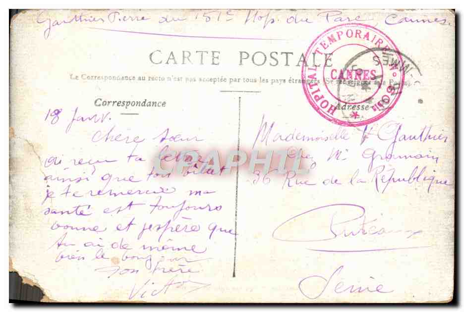 CPA Cannes Le Kiosque De Musique — Verso