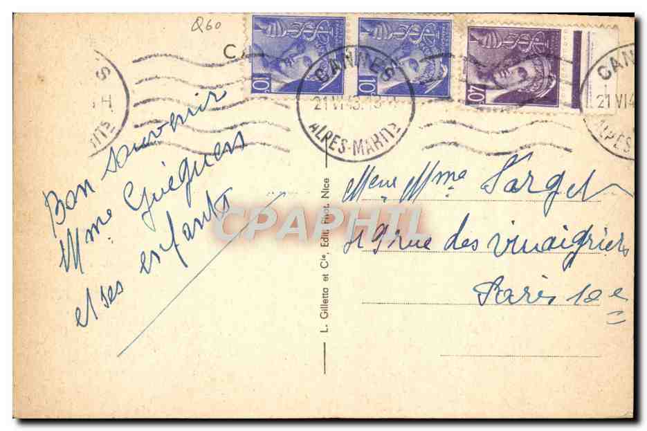 CPA Cannes Le Port Le Suquet — Rückseite