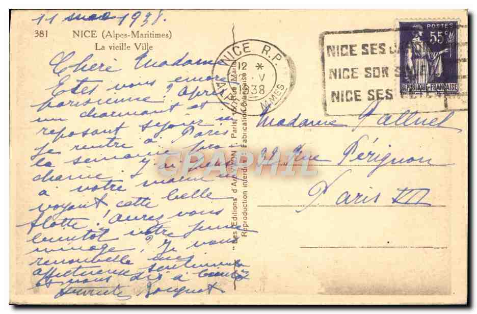 CPA Nice La Vieille Ville — Rückseite
